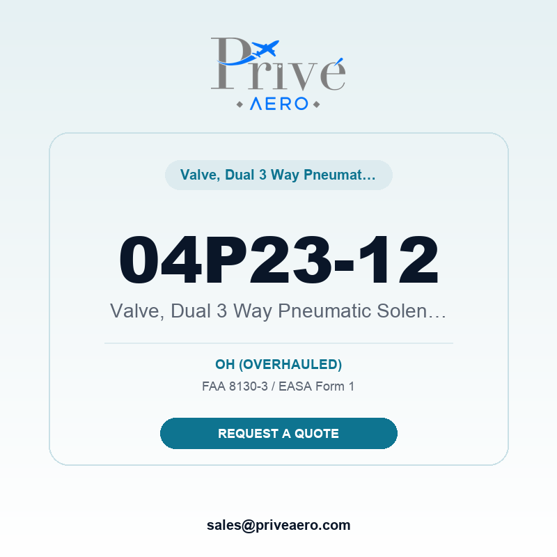 P/N 04P23-12 Valve, Dual 3 Way Pneumatic Solenoid 04P23-12 Valve, Dual 3 Way Pneumatic Solenoid – Privé Aero