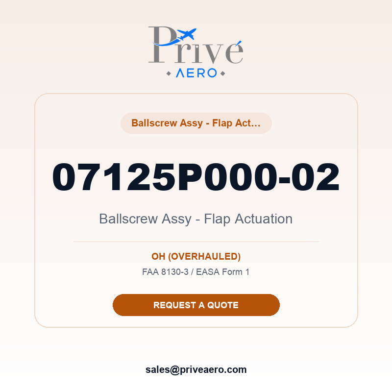 P/N 07125P000-02 Ballscrew ASSY - Flap Actuation 07125P000-02 Ballscrew ASSY - Flap Actuation – Privé Aero