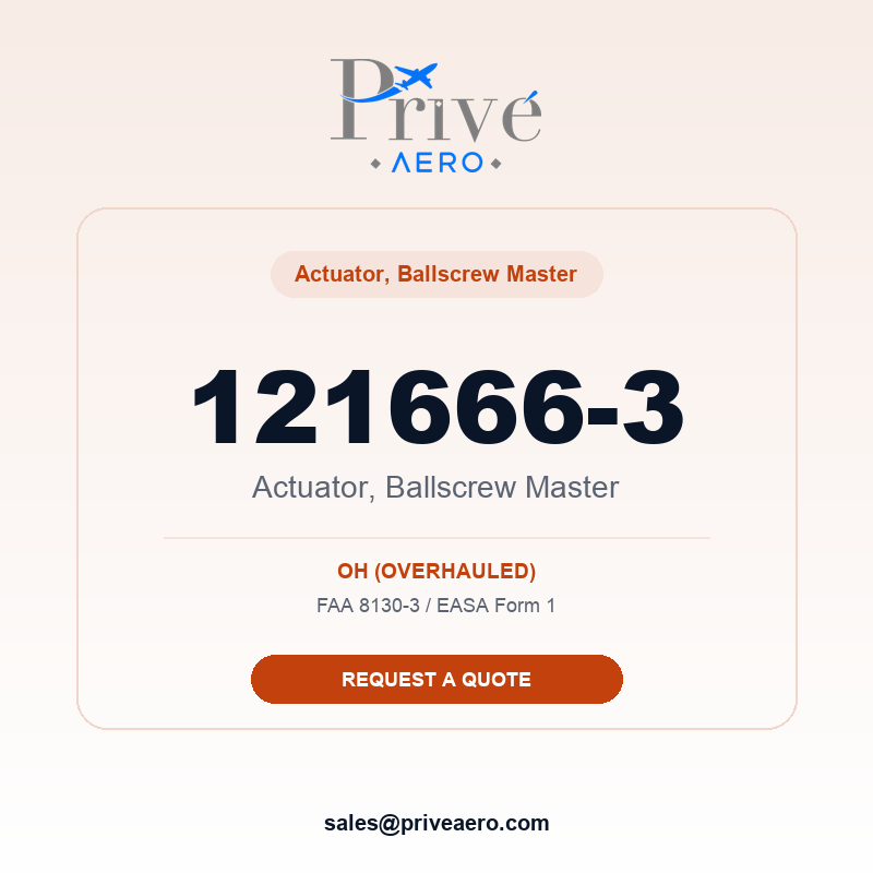 P/N 121666-3 Actuator, Ballscrew Master 121666-3 Actuator, Ballscrew Master – Privé Aero