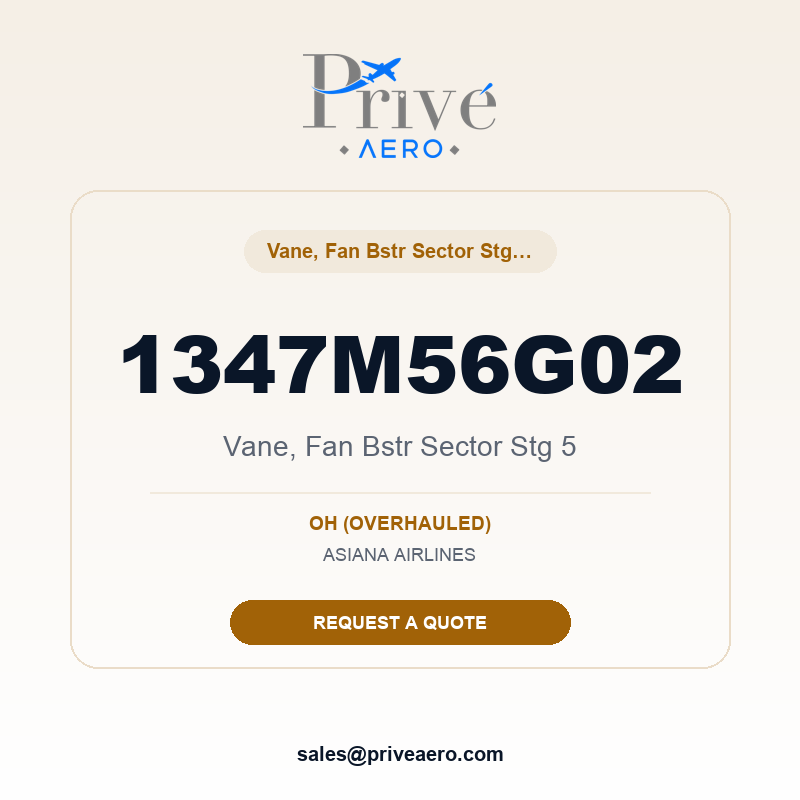 P/N 1347M56G02 VANE, FAN BSTR SECTOR STG 5 1347M56G02 VANE, FAN BSTR SECTOR STG 5 – Privé Aero