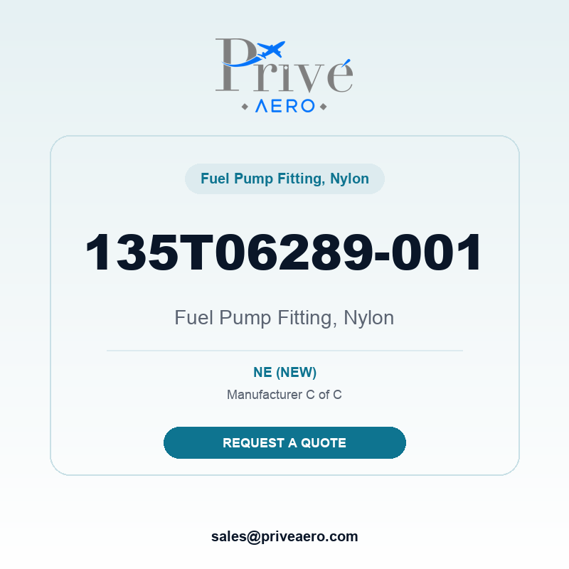 P/N 135T06289-001 Fuel Pump Fitting, Nylon 135T06289-001 Fuel Pump Fitting, Nylon – Privé Aero
