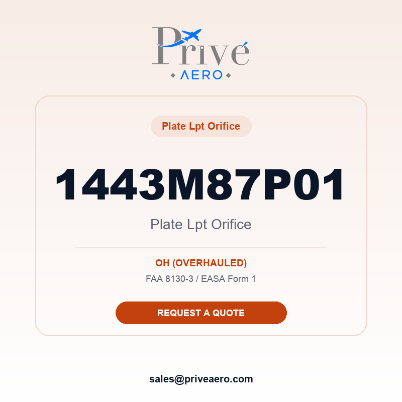 P/N 1443M87P01 Plate Lpt Orifice 1443M87P01 Plate Lpt Orifice – Privé Aero