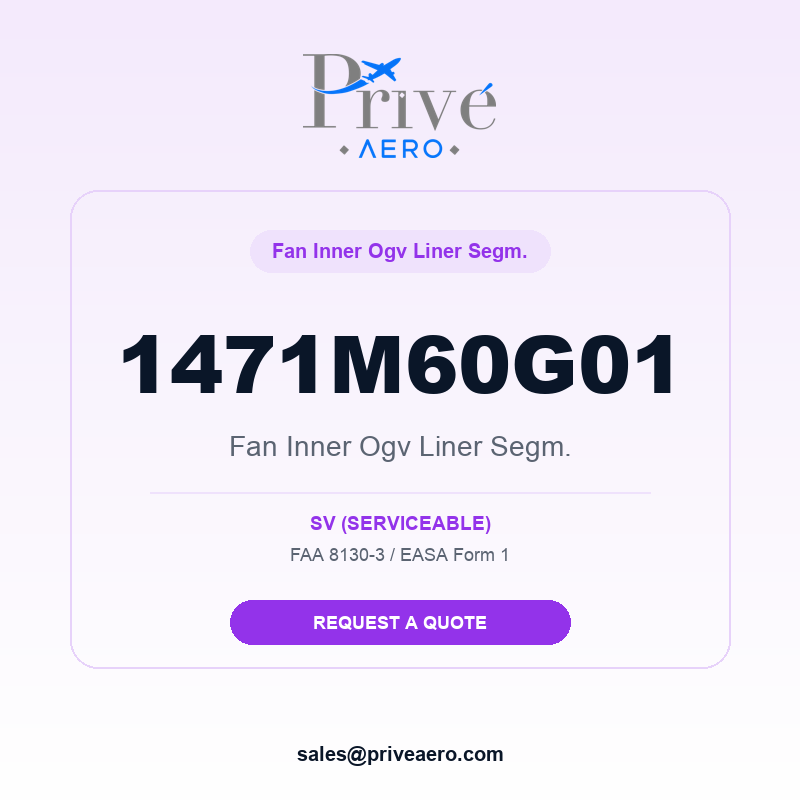 P/N 1471M60G01 Fan Inner Ogv Liner Segm. 1471M60G01 Fan Inner Ogv Liner Segm. – Privé Aero