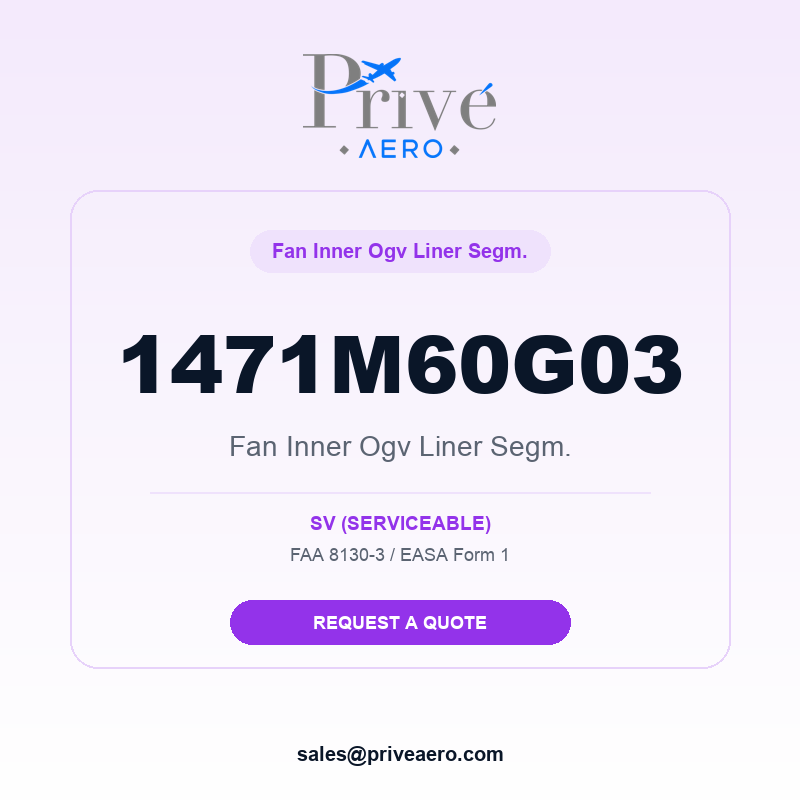 P/N 1471M60G03 Fan Inner Ogv Liner Segm. 1471M60G03 Fan Inner Ogv Liner Segm. – Privé Aero