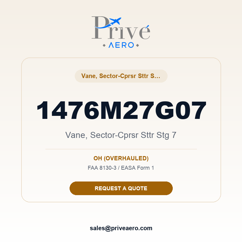 P/N 1476M27G07 Vane, Sector-Cprsr Sttr Stg 7 1476M27G07 Vane, Sector-Cprsr Sttr Stg 7 – Privé Aero