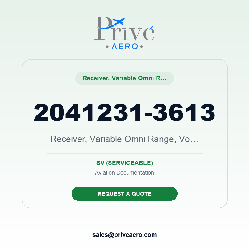 P/N 2041231-3613 Receiver, Variable Omni Range, Vor, Marker, V97896 2041231-3613 Receiver, Variable Omni Range, Vor, Marker, V97896 – Privé Aero