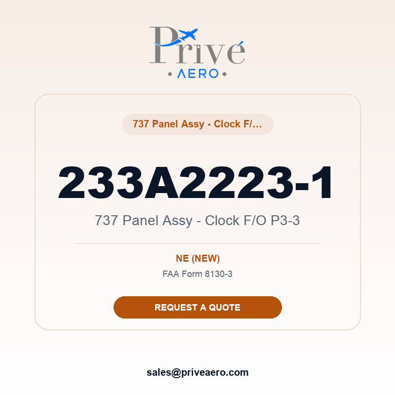 P/N 233A2223-1 737 Panel Assy - Clock F/O P3-3 233A2223-1 737 Panel Assy - Clock F/O P3-3 – Privé Aero