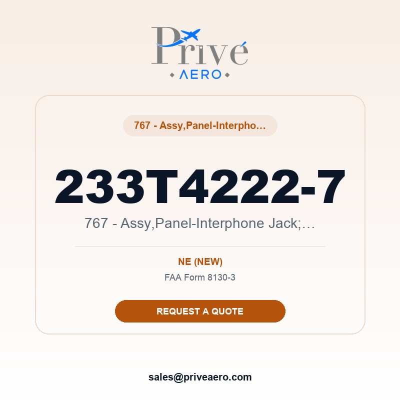 P/N 233T4222-7 767 - Assy,Panel-Interphone Jack;M13 233T4222-7 767 - Assy,Panel-Interphone Jack;M13 – Privé Aero