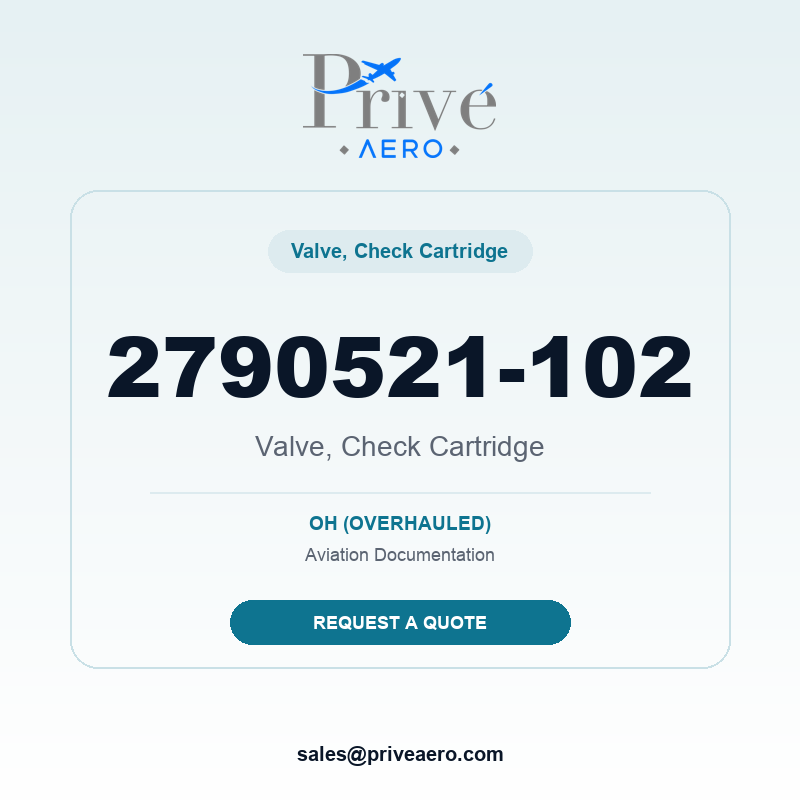 P/N 2790521-102 Valve, Check Cartridge 2790521-102 Valve, Check Cartridge – Privé Aero