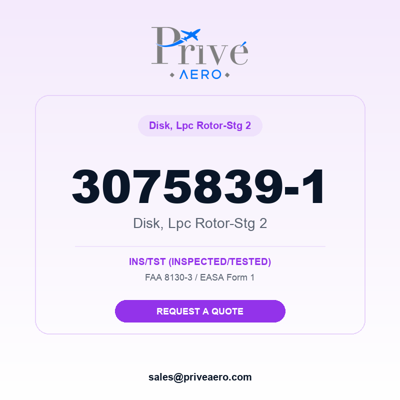 P/N 3075839-1 Disk, LPC Rotor-stg 2 3075839-1 Disk, LPC Rotor-stg 2 – Privé Aero