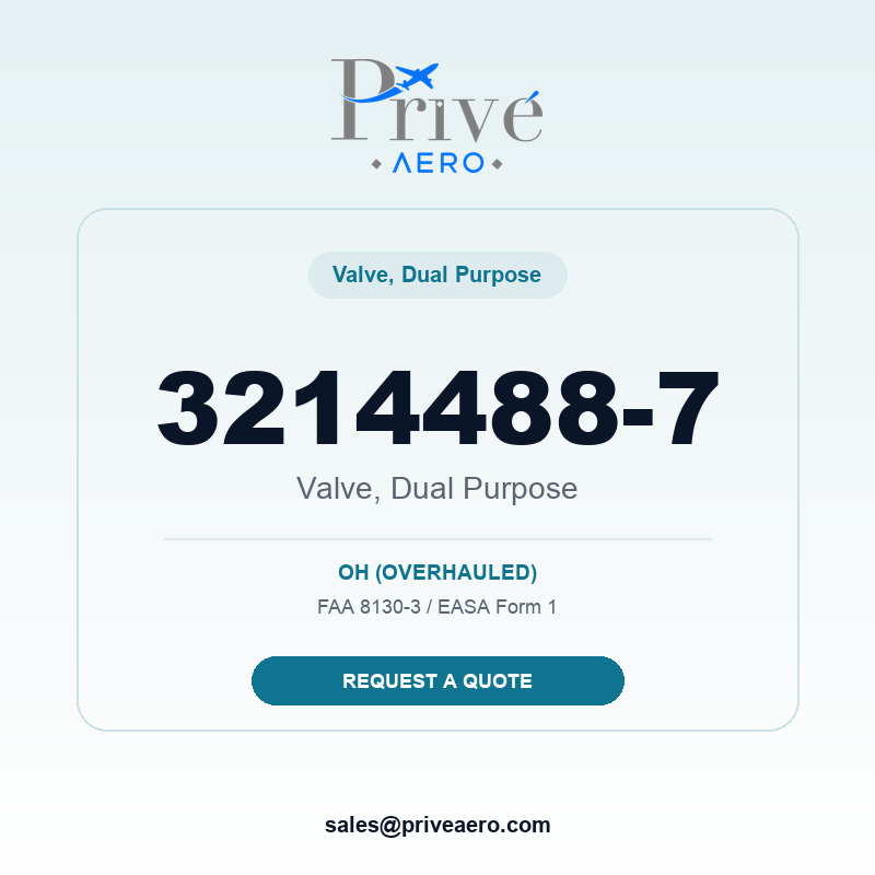 P/N 3214488-7 Valve, Dual Purpose 3214488-7 Valve, Dual Purpose – Privé Aero