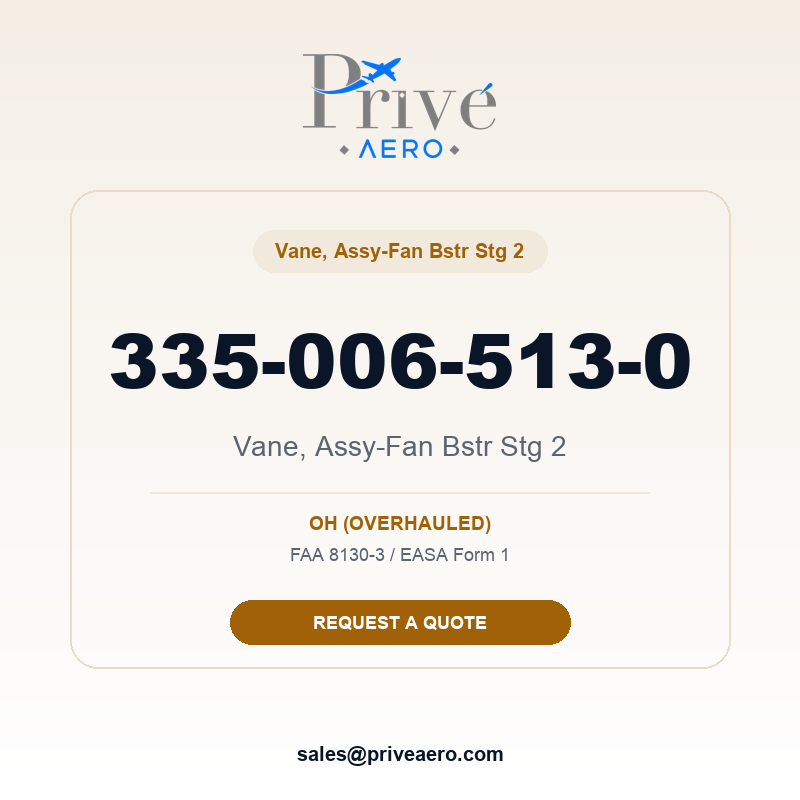 P/N 335-006-513-0 Vane, Assy-Fan Bstr Stg 2 335-006-513-0 Vane, Assy-Fan Bstr Stg 2 – Privé Aero