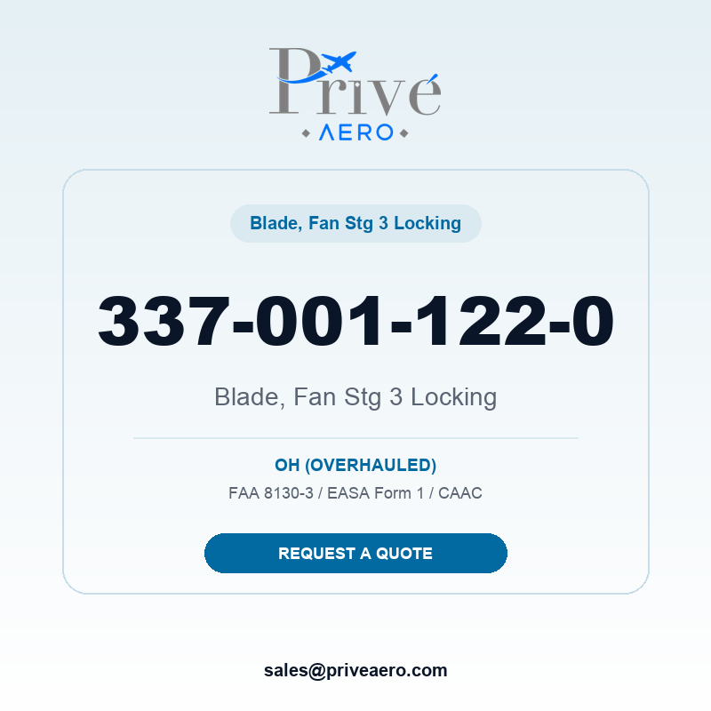 P/N 337-001-122-0 Blade, Fan Stg 3 Locking 337-001-122-0 Blade, Fan Stg 3 Locking – Privé Aero