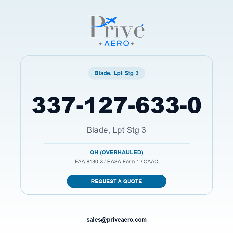 P/N 337-127-633-0 Blade, Lpt Stg 3 337-127-633-0 Blade, Lpt Stg 3 – Privé Aero