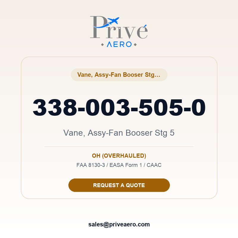 P/N 338-003-505-0 Vane, Assy-Fan Booser Stg 5 338-003-505-0 Vane, Assy-Fan Booser Stg 5 – Privé Aero