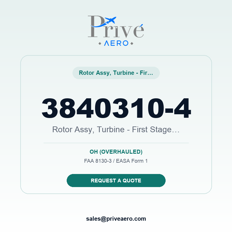 P/N 3840310-4 Rotor ASSY, Turbine - First Stage Axial 3840310-4 Rotor ASSY, Turbine - First Stage Axial – Privé Aero