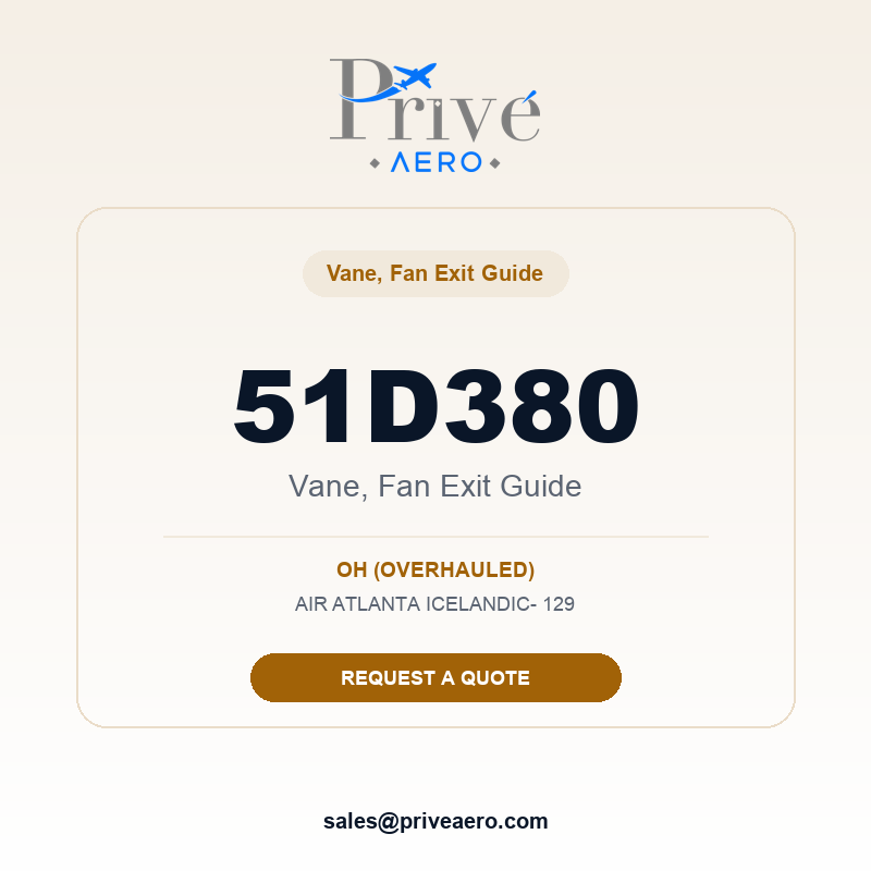 P/N 51D380 VANE, FAN EXIT GUIDE 51D380 VANE, FAN EXIT GUIDE – Privé Aero