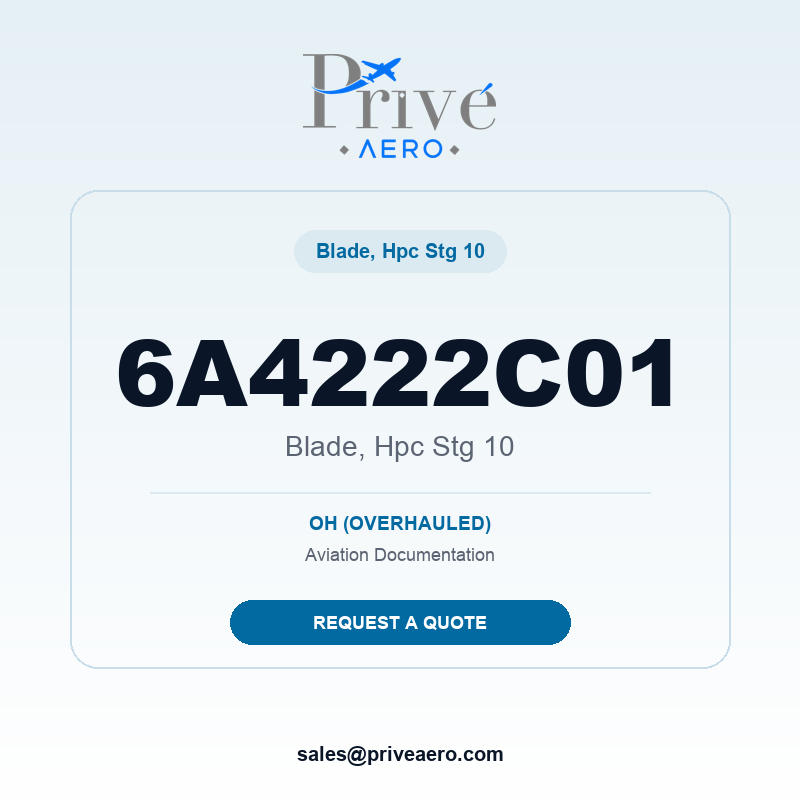 P/N 6A4222C01 Blade, Hpc Stg 10 6A4222C01 Blade, Hpc Stg 10 – Privé Aero