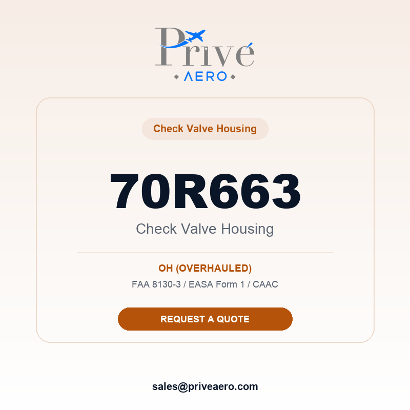 P/N 70R663 CHECK VALVE HOUSING 70R663 CHECK VALVE HOUSING – Privé Aero