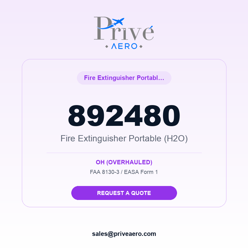 P/N 892480 Fire Extinguisher Portable (H2O) 892480 Fire Extinguisher Portable (H2O) – Privé Aero