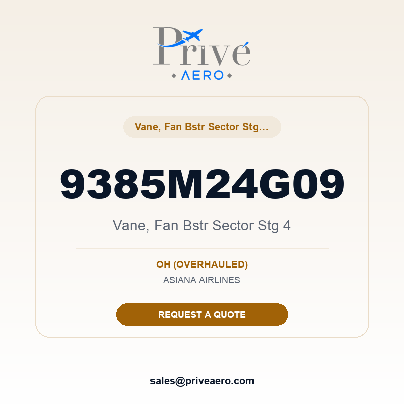 P/N 9385M24G09 VANE, FAN BSTR SECTOR STG 4 9385M24G09 VANE, FAN BSTR SECTOR STG 4 – Privé Aero