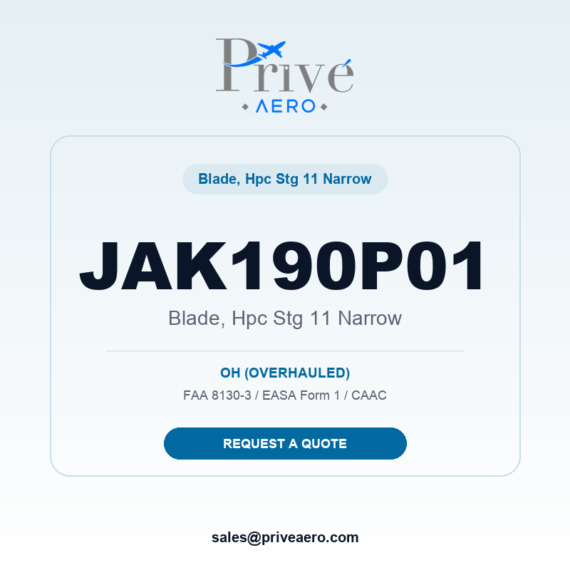 P/N JAK190P01 BLADE, HPC STG 11 NARROW JAK190P01 BLADE, HPC STG 11 NARROW – Privé Aero