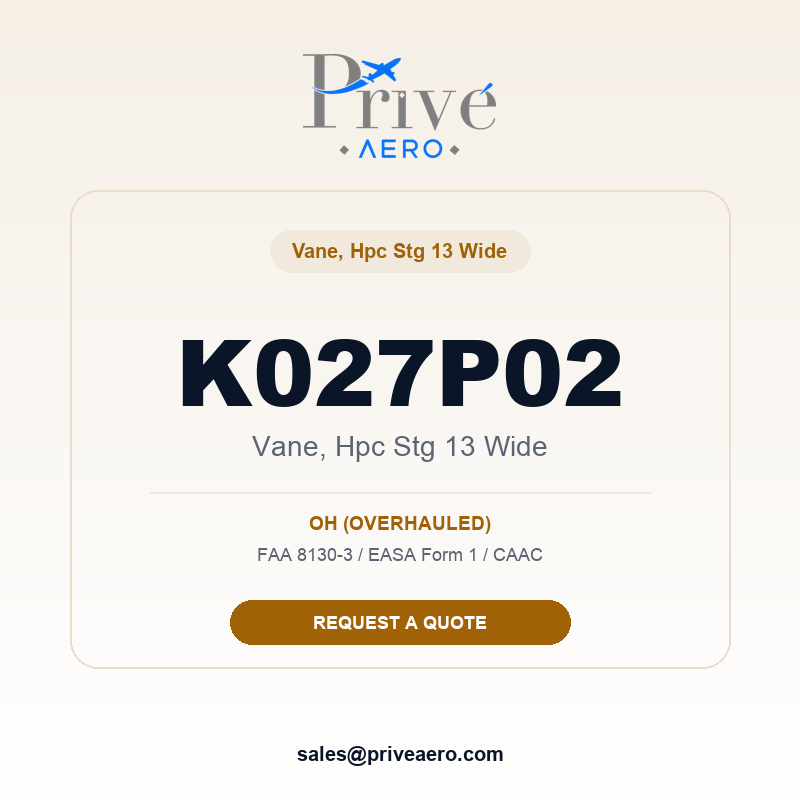 P/N K027P02 VANE, HPC STG 13 WIDE K027P02 VANE, HPC STG 13 WIDE – Privé Aero