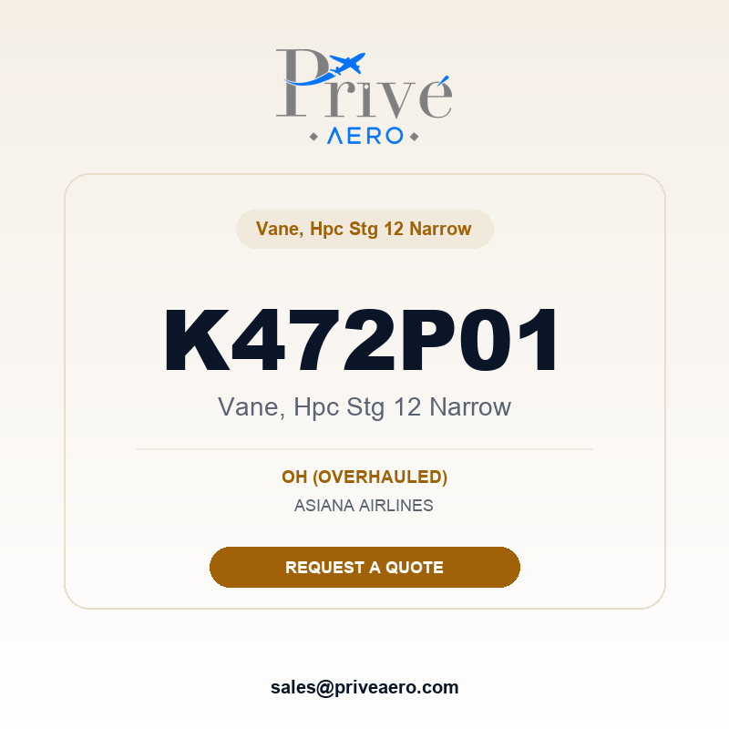 P/N K472P01 VANE, HPC STG 12 NARROW K472P01 VANE, HPC STG 12 NARROW – Privé Aero