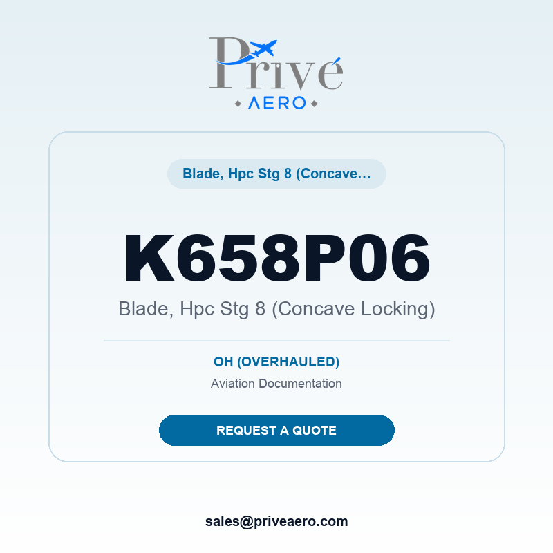 P/N K658P06 Blade, Hpc Stg 8 (Concave Locking) K658P06 Blade, Hpc Stg 8 (Concave Locking) – Privé Aero