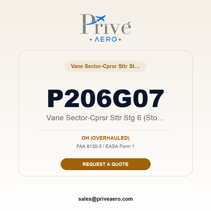 P/N P206G07 Vane Sector-Cprsr Sttr Stg 6 (Stop) P206G07 Vane Sector-Cprsr Sttr Stg 6 (Stop) – Privé Aero