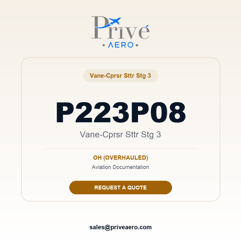 P/N P223P08 Vane-Cprsr Sttr Stg 3 P223P08 Vane-Cprsr Sttr Stg 3 – Privé Aero