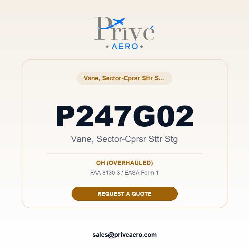 P/N P247G02 Vane, Sector-Cprsr Sttr Stg P247G02 Vane, Sector-Cprsr Sttr Stg – Privé Aero